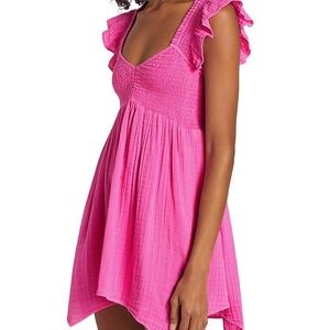 LoveShackFancy Athalia Pink Smocked Ruffle Sleeve Mini Dress